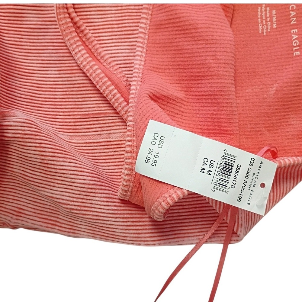 American Eagle Ribbed Halter Neck Crop Top Coral Red Medium 38806170